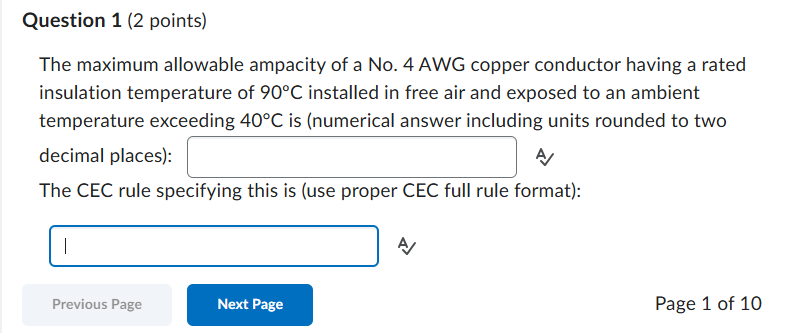 Solved Question 1 (2 ﻿points)The maximum allowable ampacity | Chegg.com