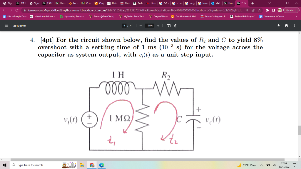 Solved 4. [4pt] For the circuit shown below, find the values | Chegg.com