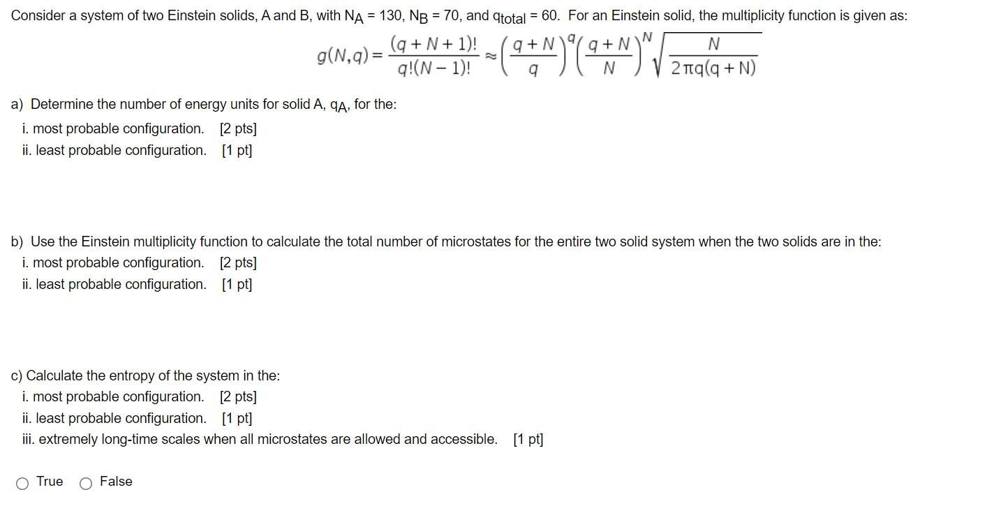 Solved Consider A System Of Two Einstein Solids, A And B, | Chegg.com ...