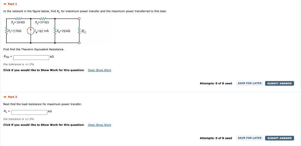 Solved Part 1 In the network in the figure below, find R for | Chegg.com