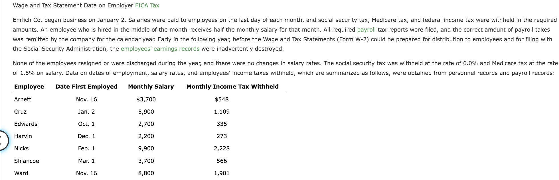 Solved Wage and Tax Statement Data on Employer FICA Tax the