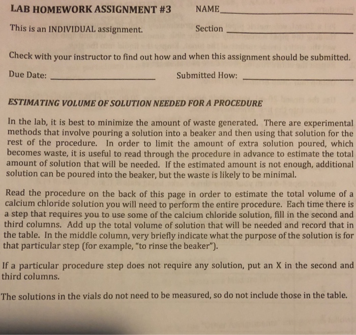 Solved LAB HOMEWORK ASSIGNMENT #3 NAME This is an INDIVIDUAL | Chegg.com