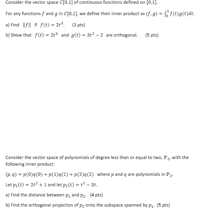 Solved Consider The Vector Space C 0 1 Of Continuous Fun Chegg Com