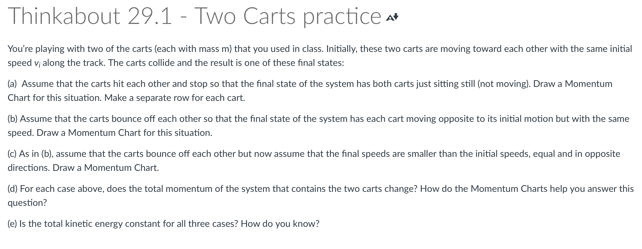 Solved Thinkabout 29.1 - Two Carts practice at speed vi | Chegg.com