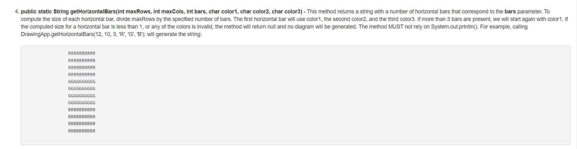 Solved public static String getHorizontalBars(int maxRows, | Chegg.com