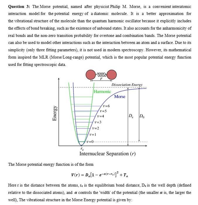 Question 3 The Morse potential, named after