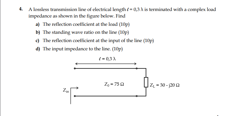 Solved 4. A lossless transmission line of electrical length | Chegg.com