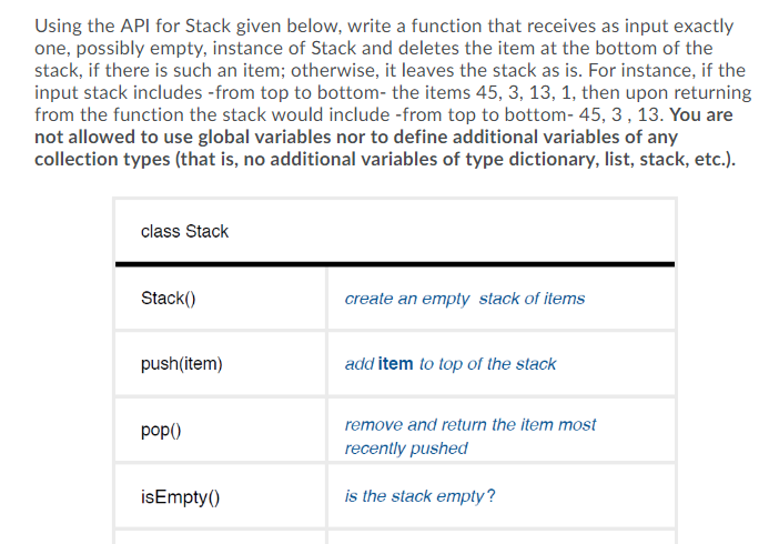 Solved Using the API for Stack given below, write a function | Chegg.com