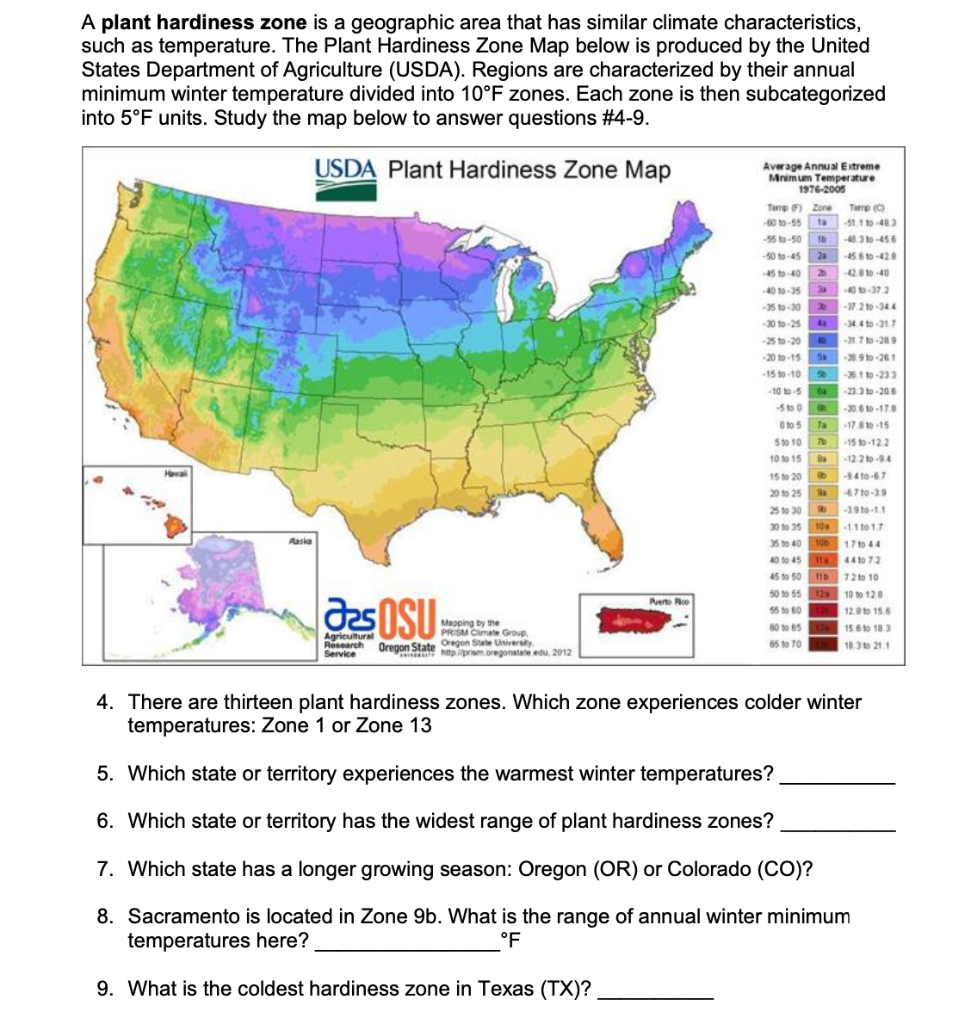 Solved A Plant Hardiness Zone Is A Geographic Area That Has Chegg Com