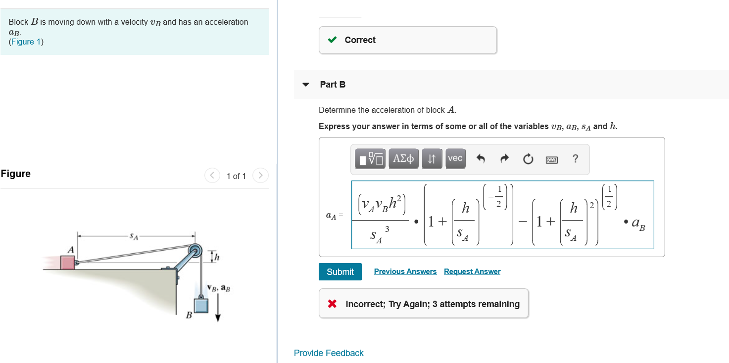 Solved Block B Is Moving Down With A Velocity Up And Has An | Chegg.com