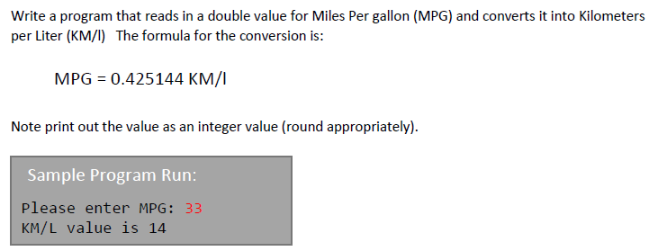 Miles gallon km clearance liter