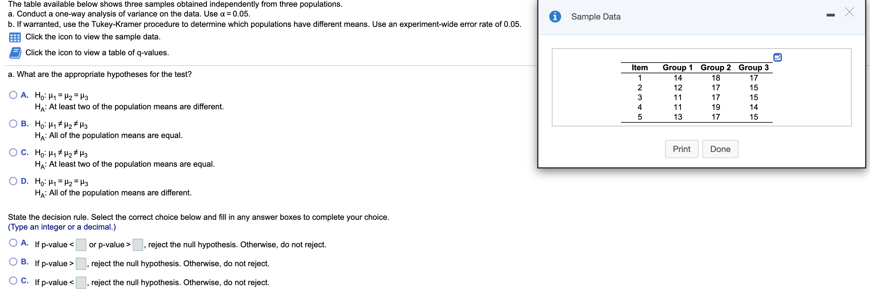 Solved X Х i The table available below shows three samples | Chegg.com