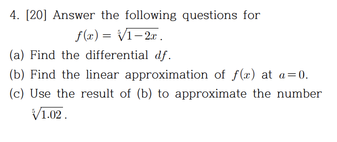 Solved 4. [20] Answer the following questions for | Chegg.com