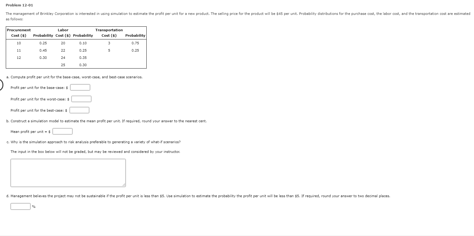 Problem 12-01 The management of Brinkley Corporation | Chegg.com