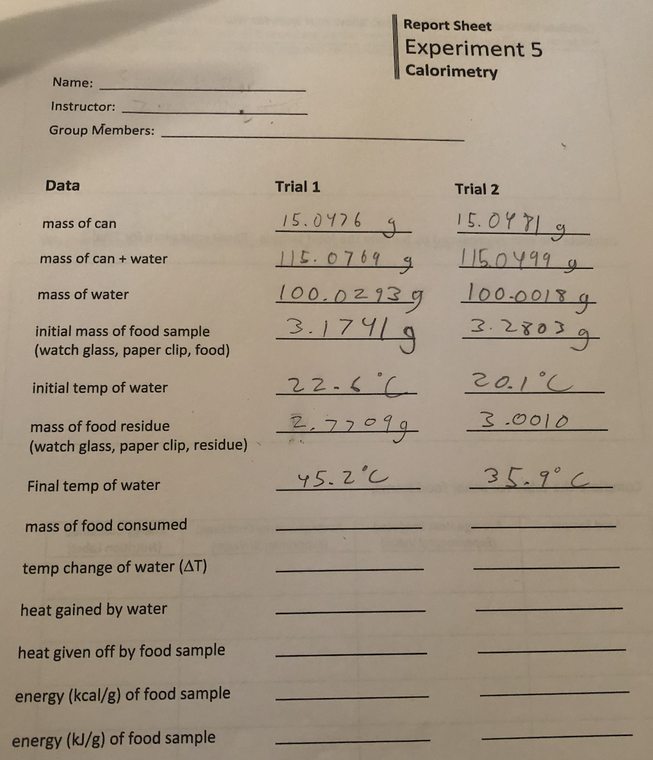 experiment calorimetry lab report