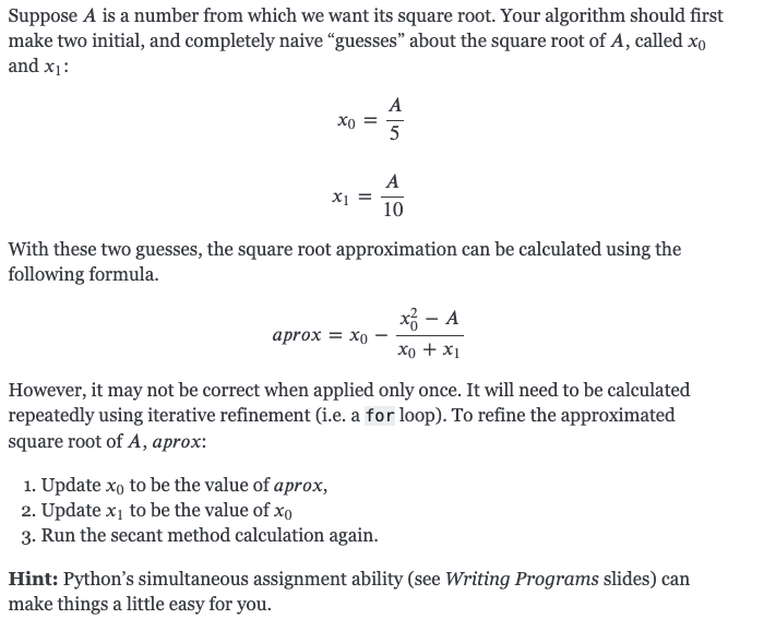 Solved Suppose A is a number from which we want its square | Chegg.com