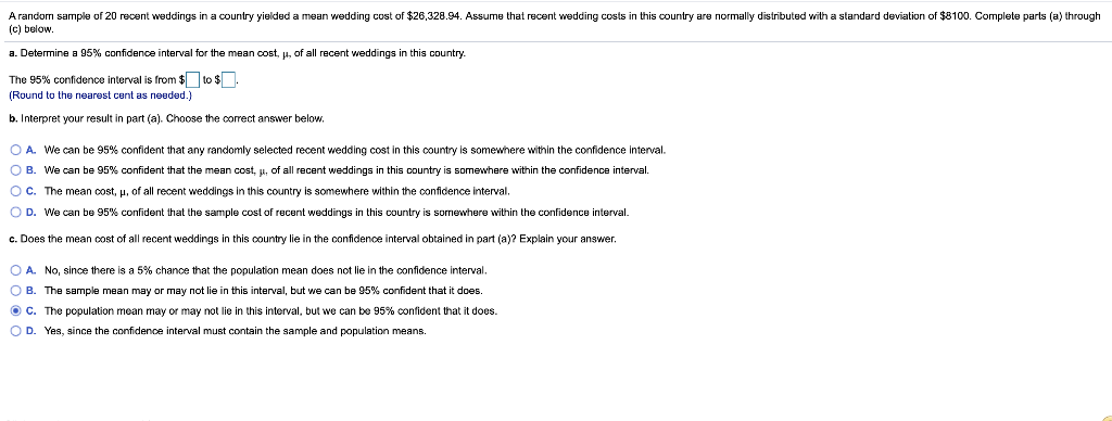 Solved A random sample of 20 recent weddings in a country | Chegg.com