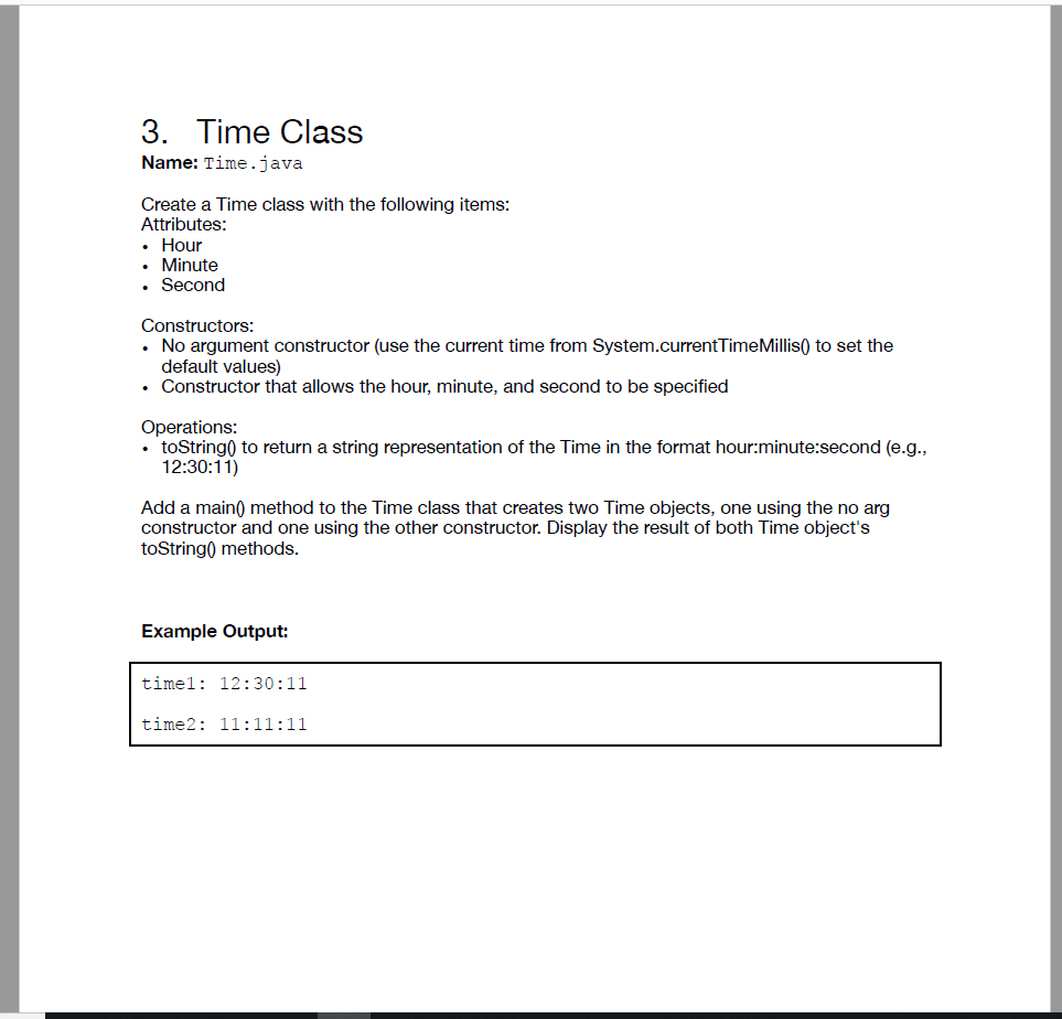 Solved 3 in Class Name: Time.java Create a Time class with | Chegg.com