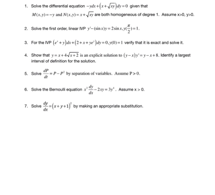 Solved 1. Solve the differential equation -yd rydy given | Chegg.com