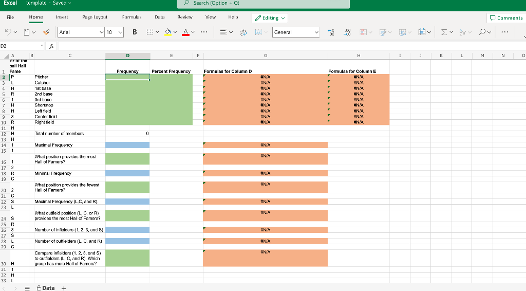 Excel template - Saved Search (Option +Q) File Home | Chegg.com