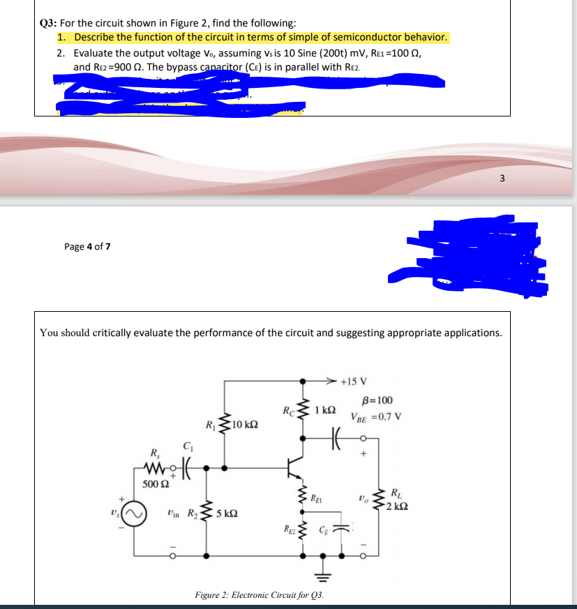 Solved Q3: For the circuit shown in Figure 2, find the | Chegg.com