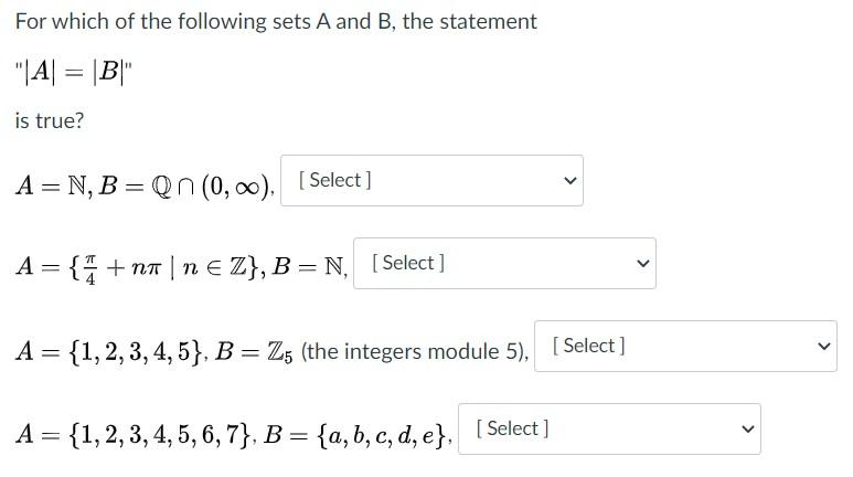 Solved For Which Of The Following Sets A And B, The | Chegg.com