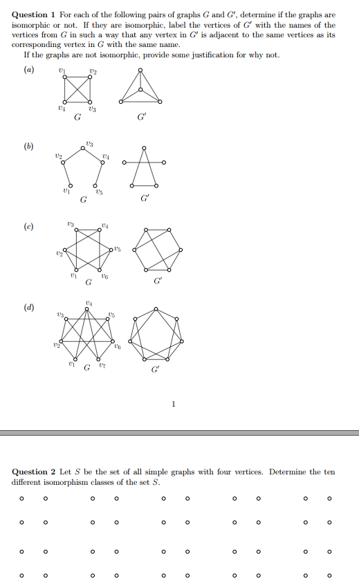 Solved Question 1 For Each Of The Following Pairs Of Graphs | Chegg.com