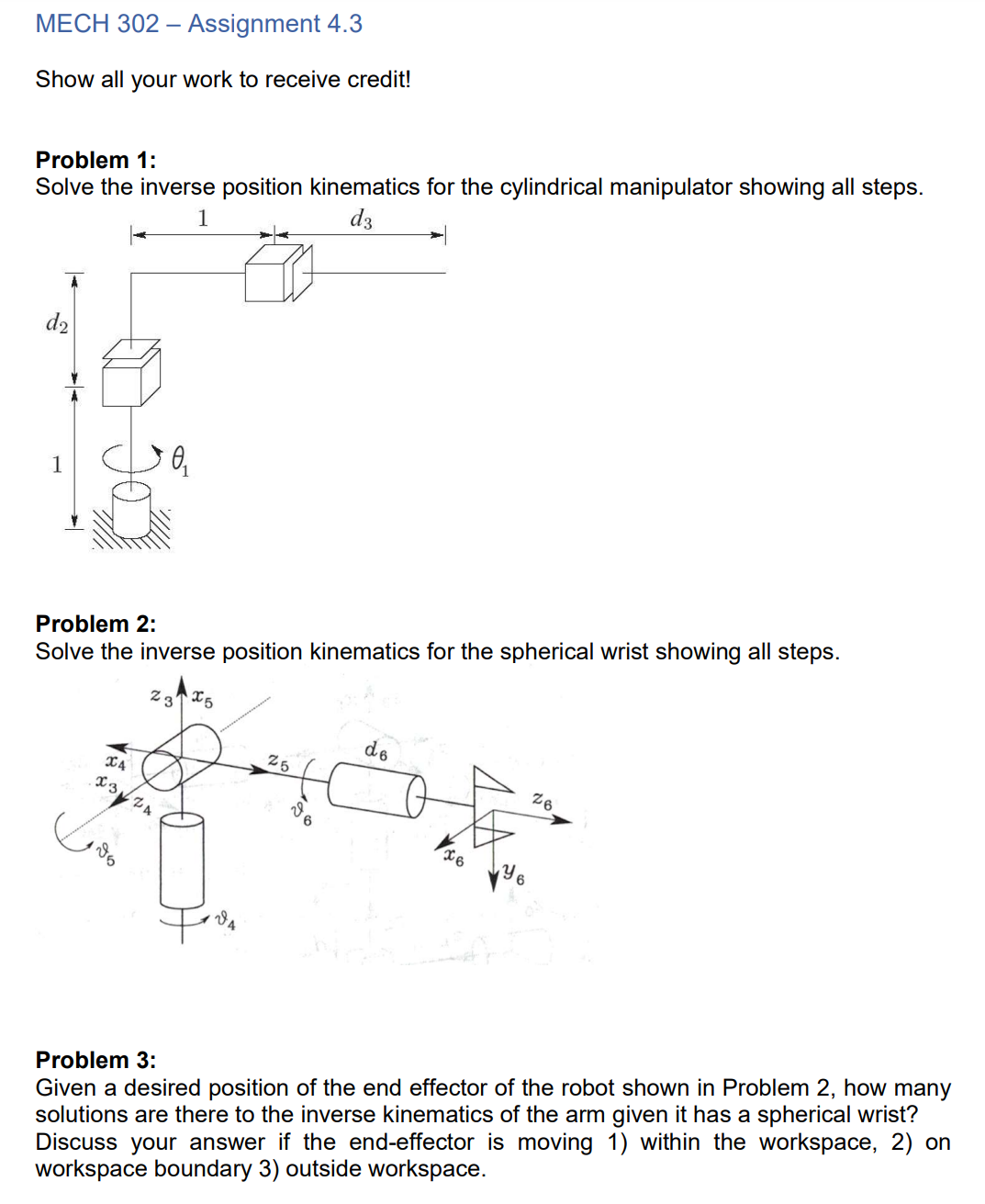 Solved Problem 1: Solve the inverse position kinematics for | Chegg.com