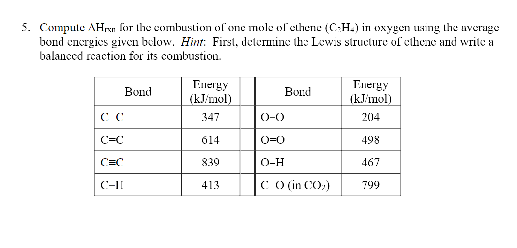 Solved 5. Compute Hrxn for the combustion of one mole of Chegg