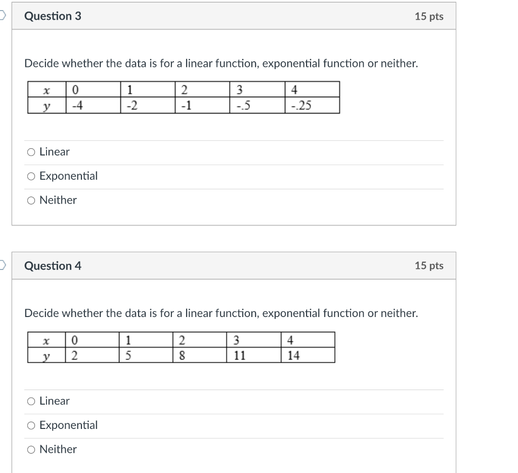 Solved Question 3 15 pts Decide whether the data is for a | Chegg.com
