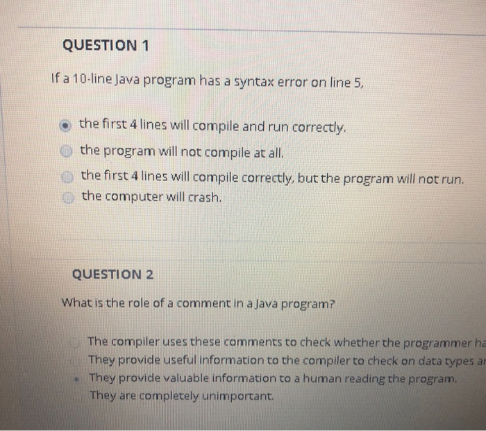 Solved QUESTION 1 If a 10-line Java program has a syntax | Chegg.com