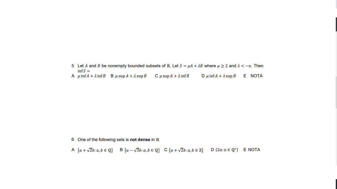 Solved 5 Let A And B Be Nonempty Bounded Subsets Of R. Let | Chegg.com