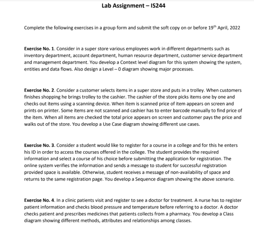 Solved Lab Assignment - 1S244 Complete The Following | Chegg.com