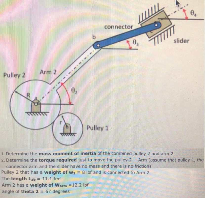 Solved 0. connector b slider 10 Arm 2 Pulley 2 R Pulley 1 1. | Chegg.com