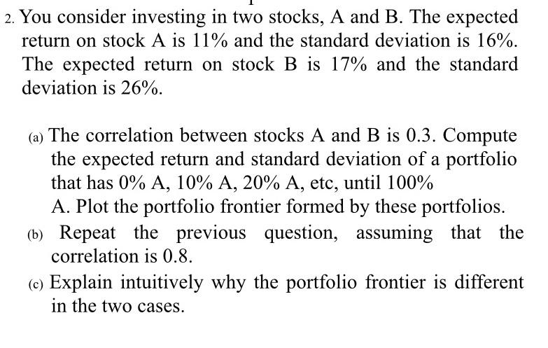 Solved 2. You Consider Investing In Two Stocks, A And B. The | Chegg.com