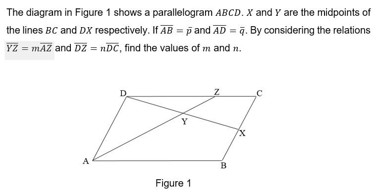 Solved The diagram in Figure 1 shows a parallelogram ABCD. X | Chegg.com