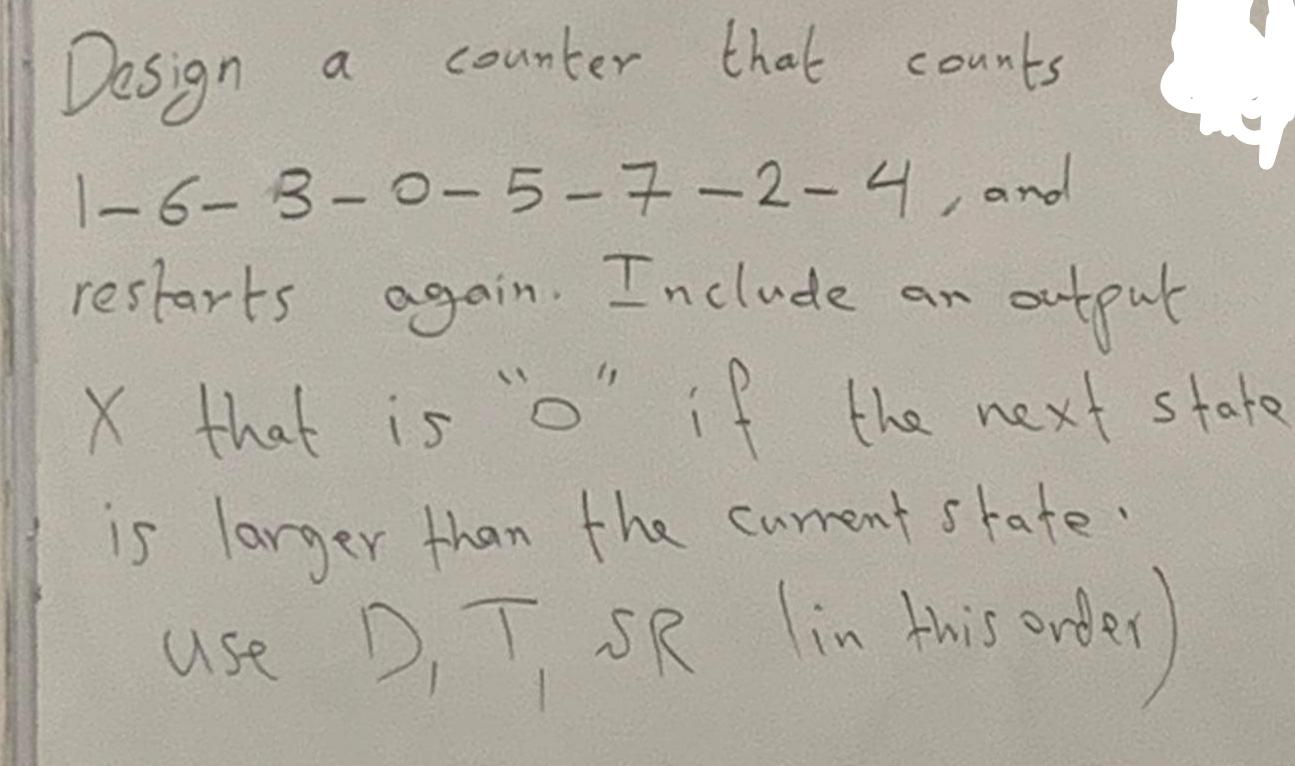 Solved Design counter that counts 1-6-3-0-5-7-2-4, and | Chegg.com