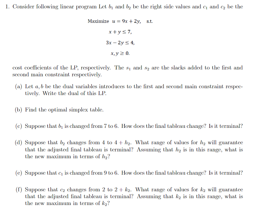 Solved 1. Consider Following Linear Program Let Bị And B2 Be | Chegg.com