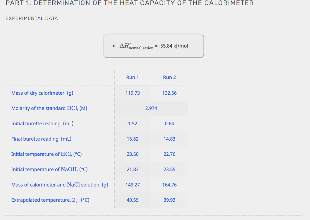PART 1. DETERMINATION OF THE HEAT CAPACITY OF THE