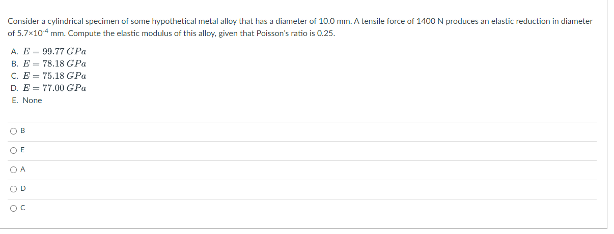 Solved Consider A Cylindrical Specimen Of Some Hypothetical | Chegg.com