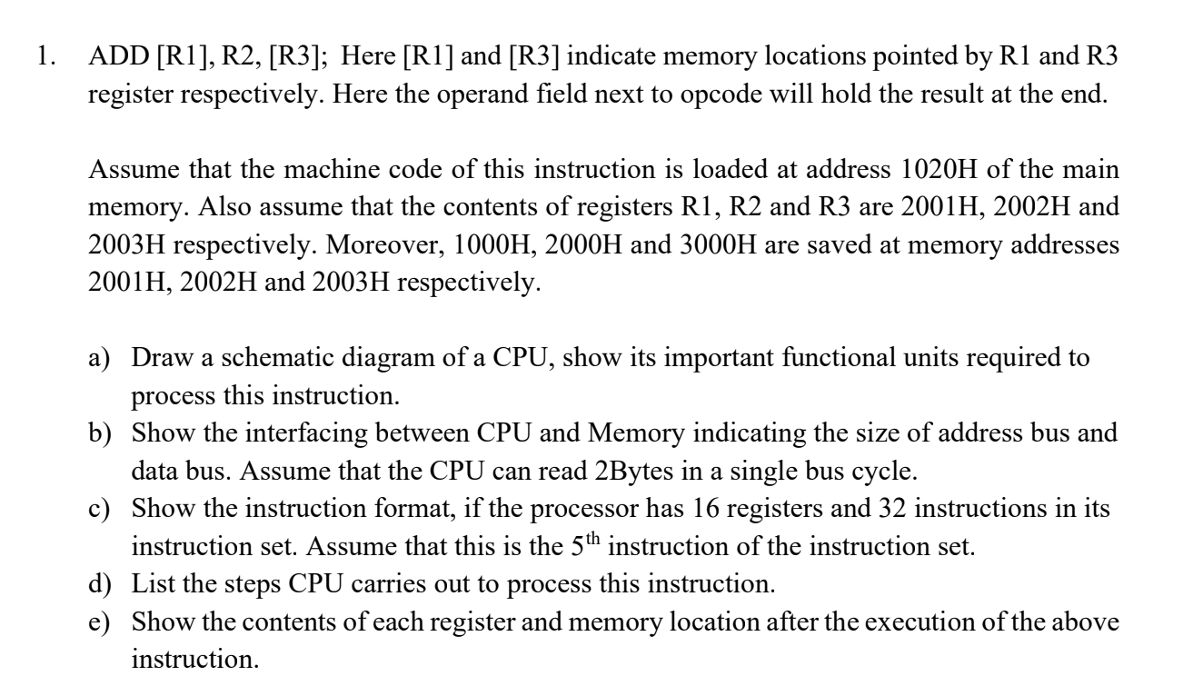 1. ADD [R1], R2, [R3); Here [R1] and [R3] indicate | Chegg.com