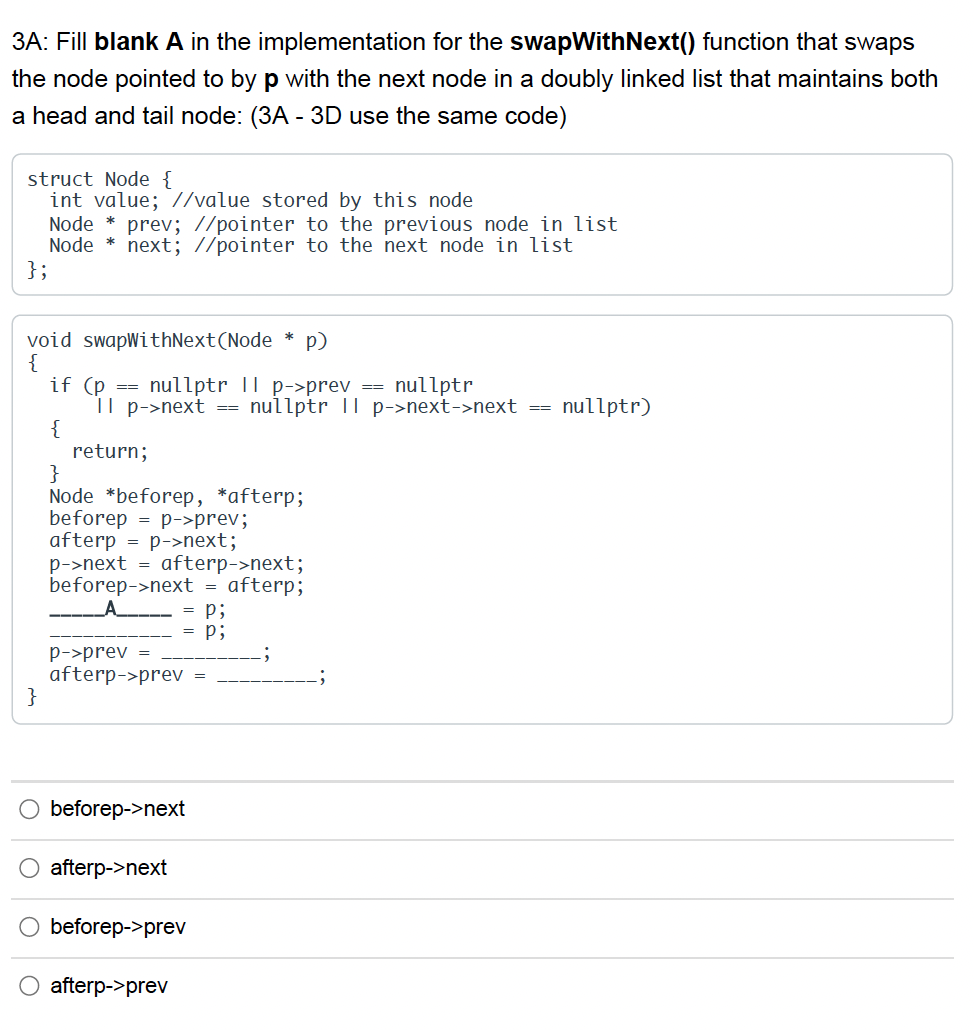 Solved 3A: Fill blank A in the implementation for the | Chegg.com
