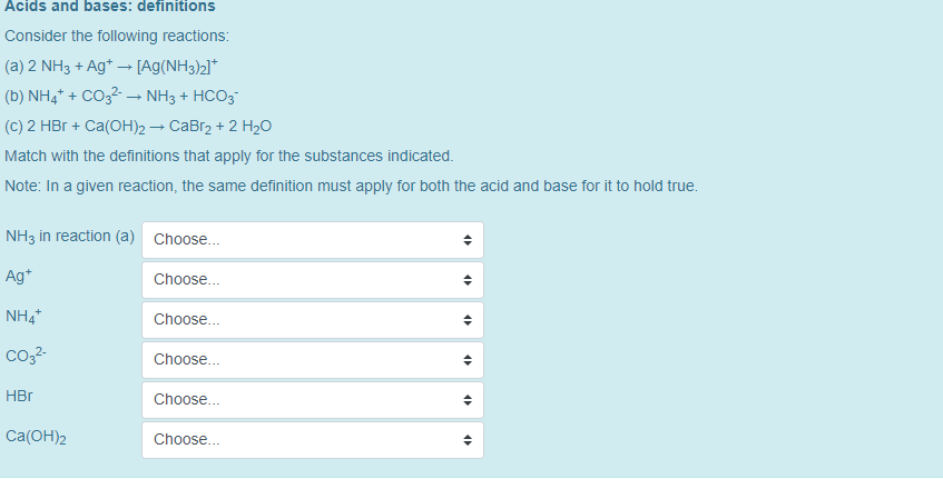 Solved Acids and bases: definitions Consider the following | Chegg.com