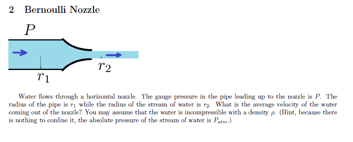 Solved 2 Bernoulli Nozzle P T2 11 Water Flows Through A Chegg