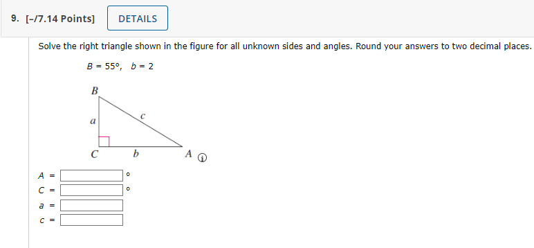 Solved Solve the right triangle shown in the figure for all | Chegg.com