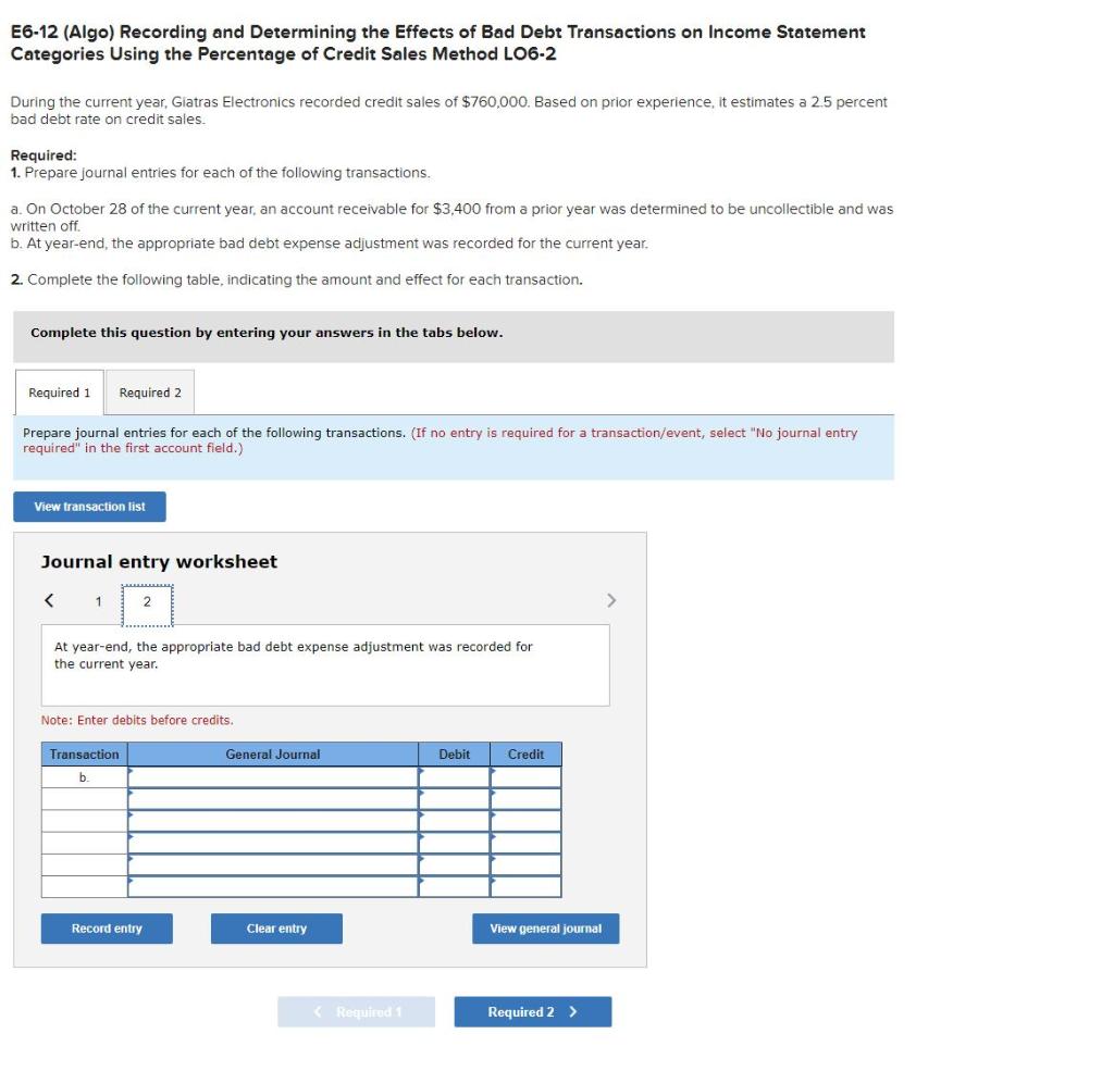 Solved E6-12 (Algo) Recording and Determining the Effects of | Chegg.com