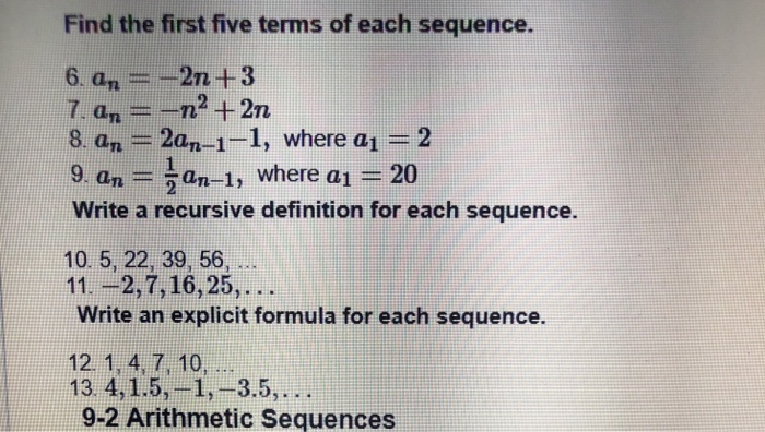 Solved Find the first five terms of each sequence. 7, | Chegg.com