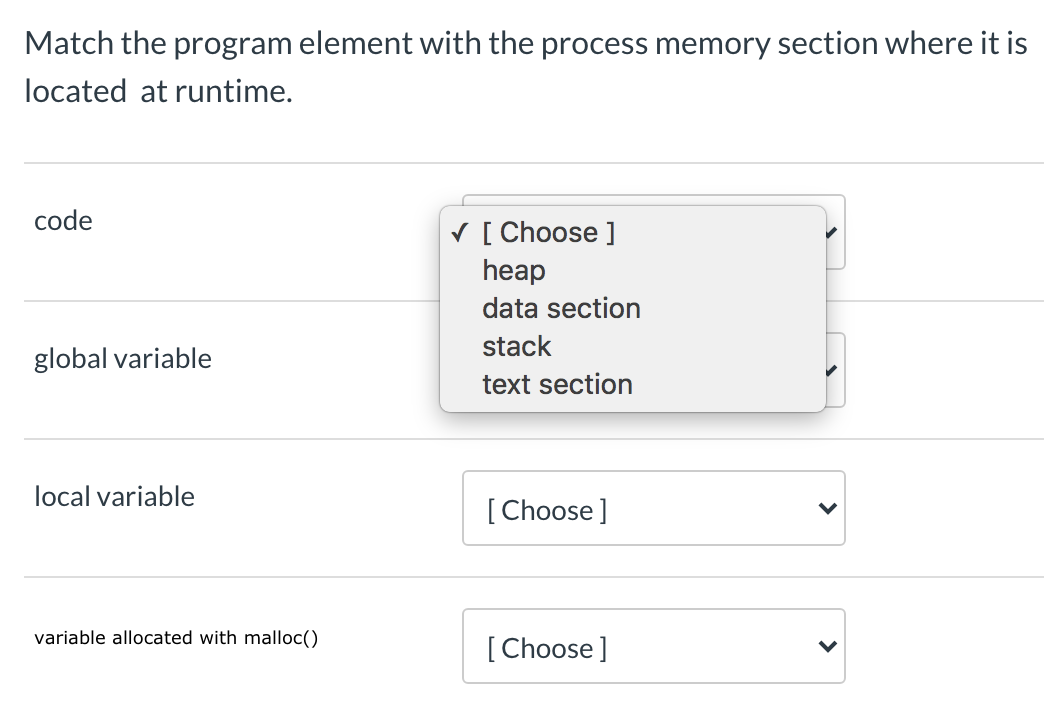 Solved Match the program element with the process memory | Chegg.com