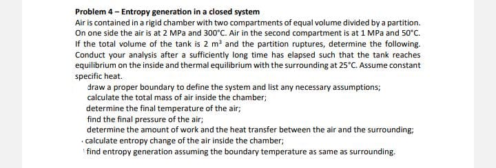 Solved Problem 4 - Entropy generation in a closed system Air | Chegg.com