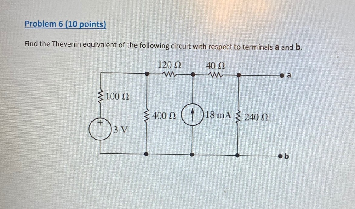 Solved Problem 6 (10 points) Find the Thevenin equivalent of | Chegg.com